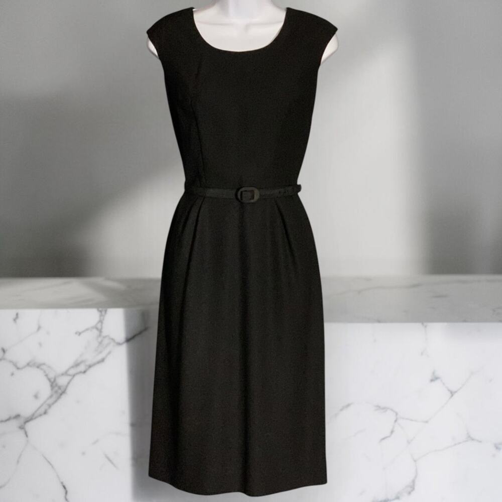 Vintage Black Cocktail Dress 2 Pc Set Beaded Overlay Evening 80s Belted Size S